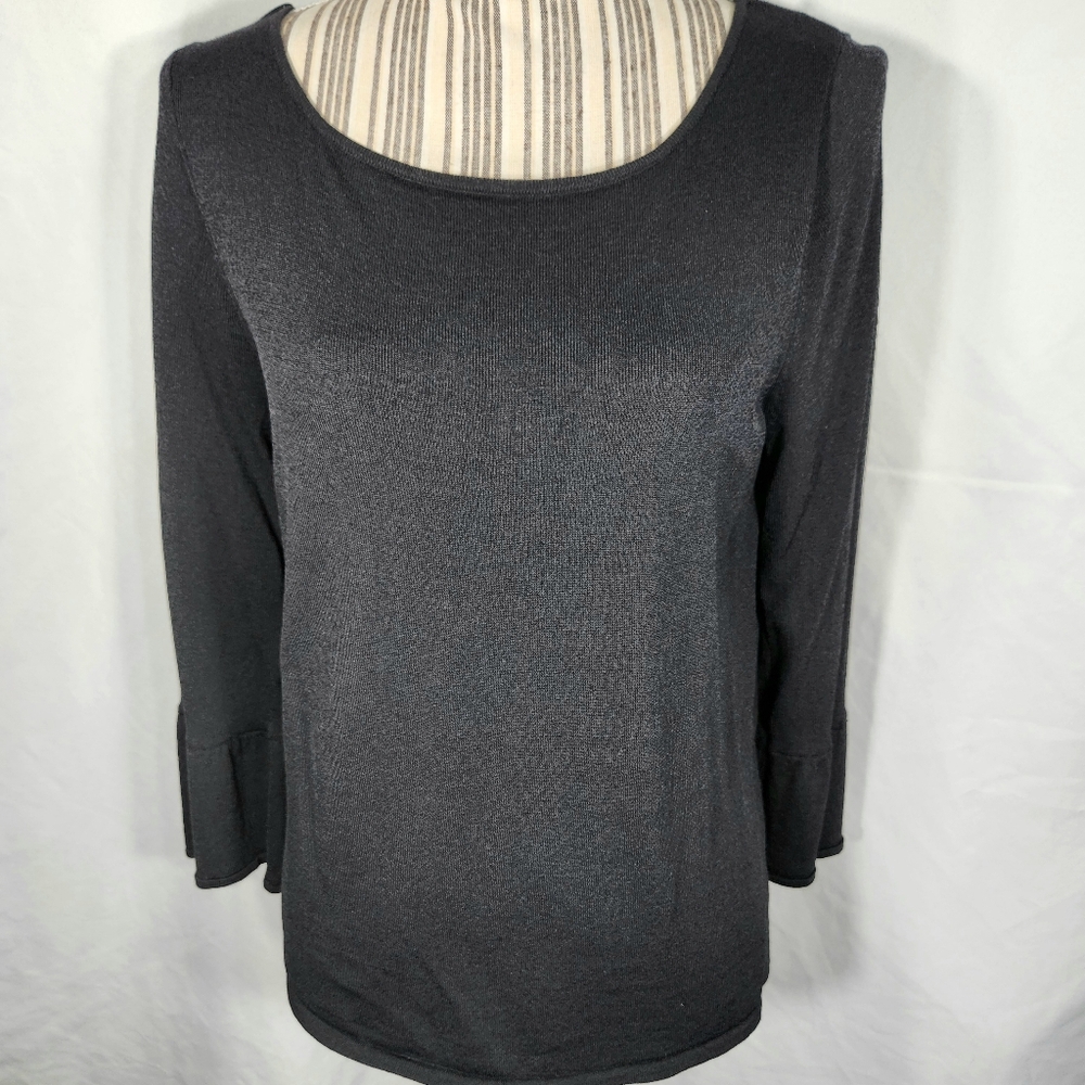 August Silk Petites Black Long Sleeve Bell Cuffs Top Size Medium